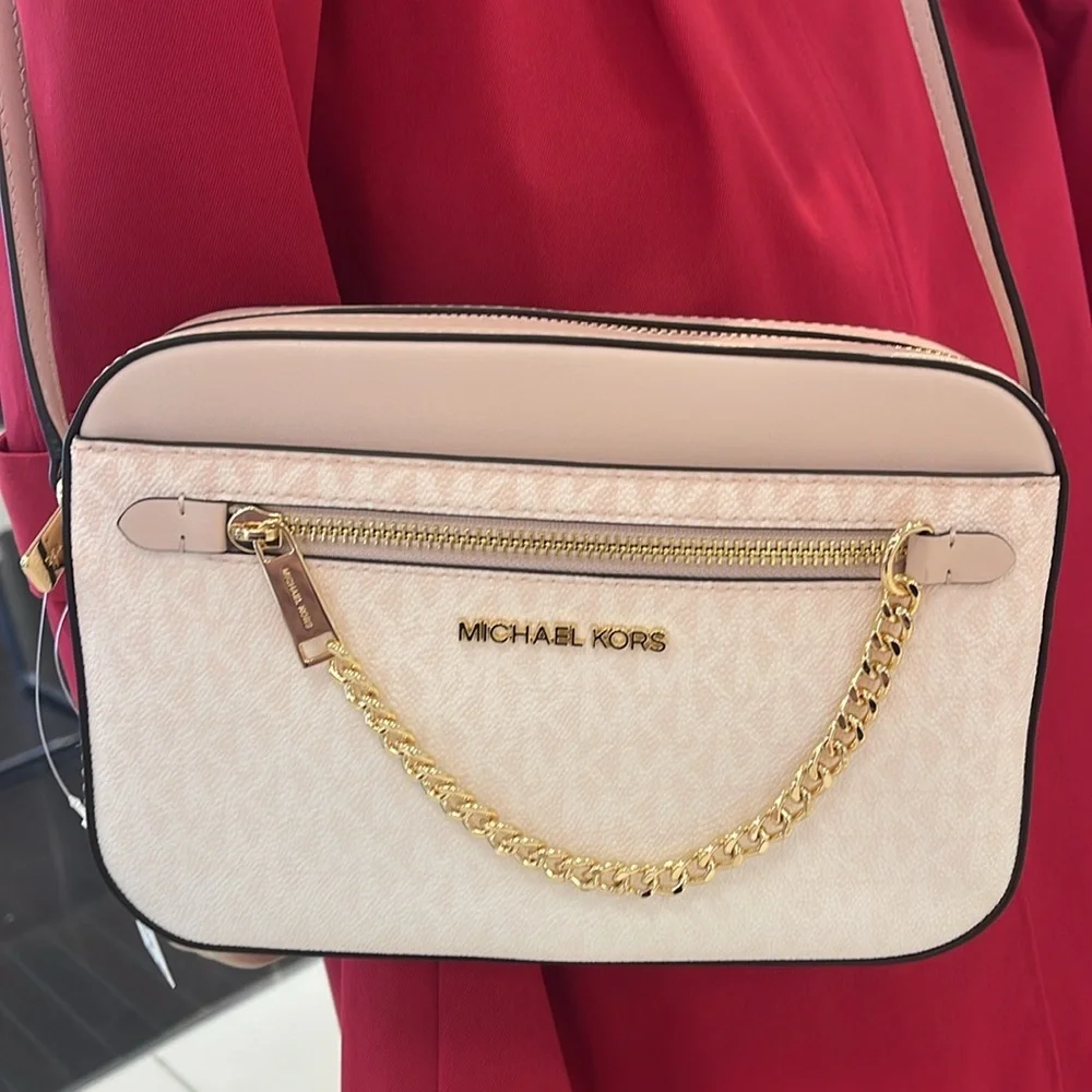 MICHAEL KORS Jet Set Lg Ombré Signature Logo EW Crossbody Bag Powder Blush  NWT